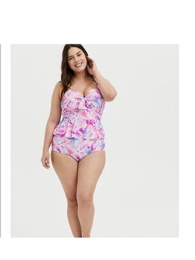 Set!‎ Torrid sz 1 DD DDD Pink Tie Dye Underwire Peplum Tankini Midkini 1X